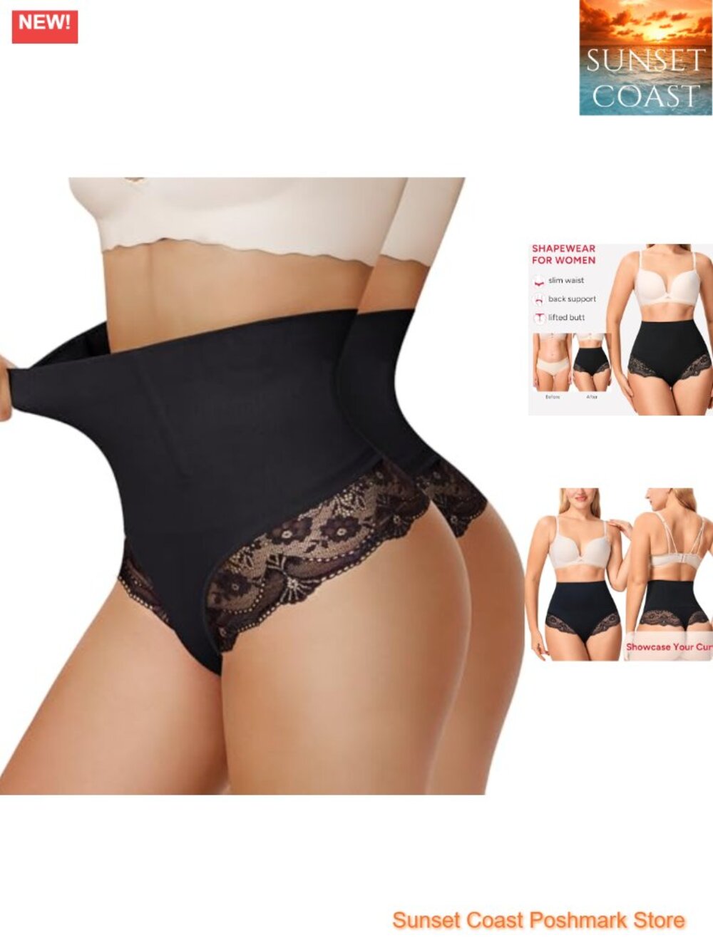 Tummy Control Thong Shapewear Seamless Mid-Waist Panties with Steel Bones
